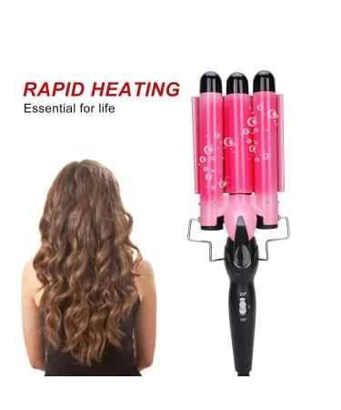 Hair Curling Iron Wand - Triple Pipe Hair Curler & Waver - Tourmaline Electric Styling Tool for All Hair Lengths (US Pink) - International Shipping Available - Buy Online on GoSupps.com