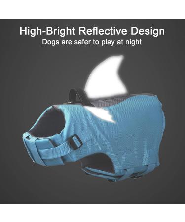 Dog Life Jacket Shark Safety Vest with Handle, Reflective & Adjustable for Small, Medium, Large Dogs - X-Small Blue - Buy Online on GoSupps.com
