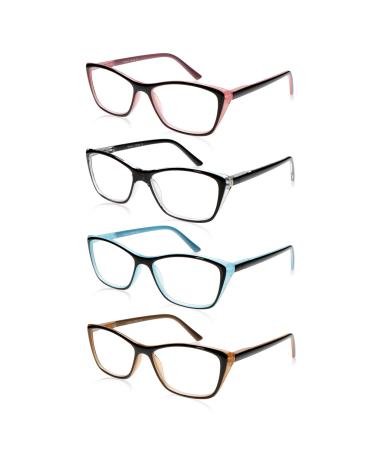 Reading Glasses Women Stylish Readers Cheaters Glasses Modern Cat Eye Lightweight Frame 4 Pack Comfy Spring Hinge&4 Cases 4 Mix C1 2.0 x