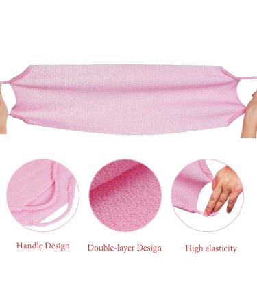 3 Pack Exfoliating Body Scrubbers with Handle - Dual Sided Nylon Back Washer - Stretchable Pull Strap - Perfect for Shower or Bath - Pink, Blue, Grey - Buy Online on GoSupps.com