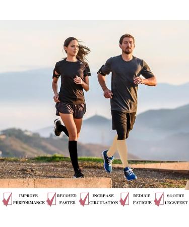 6 Pairs Compression Socks for Men & Women | 20-30 mmHg Knee High Support for Running Cycling Hiking & Medical - Black & Khaki L-XL - Buy Online on GoSupps.com