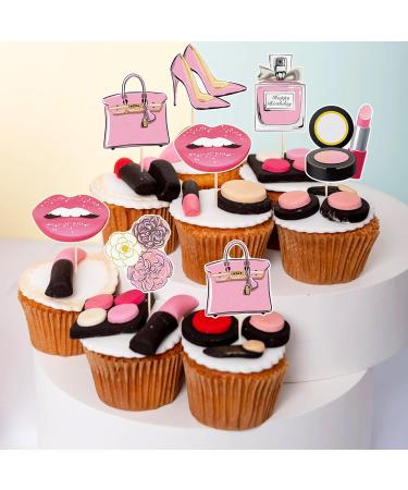 Makeup Cupcake Toppers - Cosmetics Lipstick High Heel Perfume Bottle Cupcake Picks Princess Theme Bridal Shower Wedding Anniversary Birthday Party Cake Decorations Supplies - Buy Online on GoSupps.com