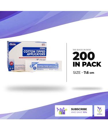 Dukal Cotton Tipped Applicators 3 - Pack of 200 Swabsticks - Sterile 100% Cotton Tip - Single Use Wood Sticks for Medical Applications | 9013-3/200 Pack - Buy Online on GoSupps.com