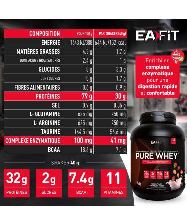 EAFIT Pure Whey Strawberry 750 g Eco Format 6 Jars 4.5 kg - Muscle Growth - Whey Protein - Fast Assimilation - Amino Acids and Digestive Enzymes - Certified Anti-Doping - Buy Online on GoSupps.com