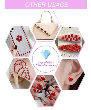 EBANKU Red Nail Rhinestones: Hearts, Butterfly, Round Shaped | Flat Back 3D Diamond Stone Nail Gems with Tweezers - Buy Online on GoSupps.com