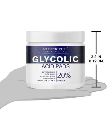 Majestic Pure Glycolic Acid Pads 20% with Vitamin C, Aloe, Green Tea & Rosemary Oil - Exfoliating Peel Pads for Skin Tone, Acne, Fine Lines & Dark Spots - 60 Count - Buy Online on GoSupps.com