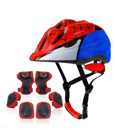 Atphfety Kids Helmet Set,Toddler Helmet for Boys Girls Age 3-8 with Knee Elbow Pads Wrist Guards for Bike Skating Skateboard Cycling Scooter Rollerblading S:50 cm - 54cm/19.7-21.2 inch Spider