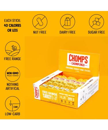 CHOMPS Mini Free Range Turkey Jerky Sticks - Keto, Paleo, Whole30 Approved - High Protein, Low Carb Snack - Gluten, Sugar, Nitrate Free - 24 Pack - Buy Online on GoSupps.com