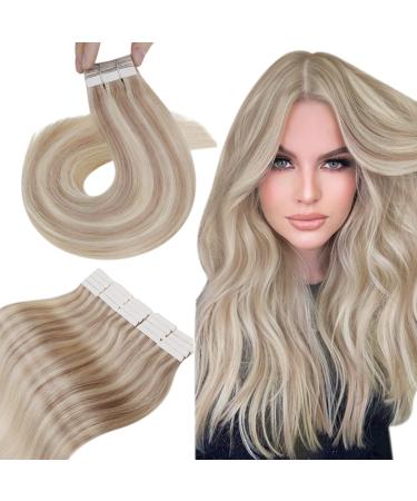 Hetto tape in Extensions real hair blond tape extensions real hair invisible extensions tape real hair smooth hair recovery taue real hair remy ash blonde with blonde #18a/613 60cm 50g 60 cm #18/613 blonde highlight