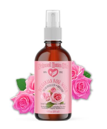 Natural Born Oils 4oz Rose Water Hydrosol 100% Pure and Natural Organic Steam-distilled Facial Toner Cleanser with Sprayer