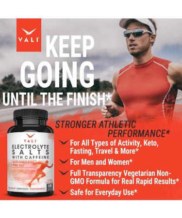VALI Electrolyte Salts Plus 40mg Caffeine. Rapid Oral Rehydration Replacement Pills. Hydration Nutrition Powder Supplement Energy Recovery & Relief Fast. Fluid Health Essentials. 120 Veggie Capsules Electrolytes + Caffeine - Buy Online on GoSupps.com