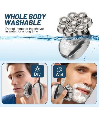 Glatens 6-in-1 Electric Razor for Men | IPX6 Waterproof Bald Head Shaver & Nasal Hair Trimmer | 8D Rotary Silver Grooming Kit - Buy Online on GoSupps.com