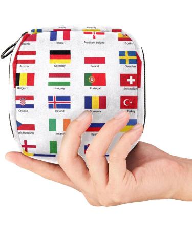 Stylish Menstruation Pad Bag with Zipper - Women's Napkin & Tampon Organizer (European Country Flags) - Buy Online on GoSupps.com