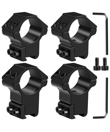 LONSEL 1'' Dovetail Scope Rings, 2Pcs High Profile & 2Pcs Medium Profile 1 Inch Scope Mount Rings for 11mm Dovetail Rails - Pack of 4
