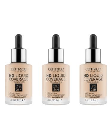 Catrice HD Liquid Coverage Foundation No. 010 Nude Long -lasting matt matt for impure skin vegan oil -free waterproof without parabens 3x30ml) 010 Light Beige 30 ml (3 pack)