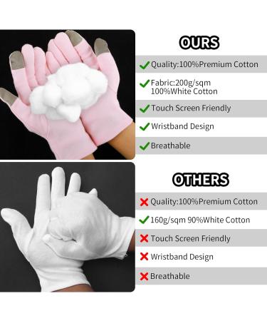 Dimeho 2 Pairs Moisturizing Gloves Touch Screen Cotton Spa Lotion Glove Overnight Bedtime Skin Care Gloves Eczema Glove for Dry Chapped Hands Women Beauty (White + Pink) - Buy Online on GoSupps.com
