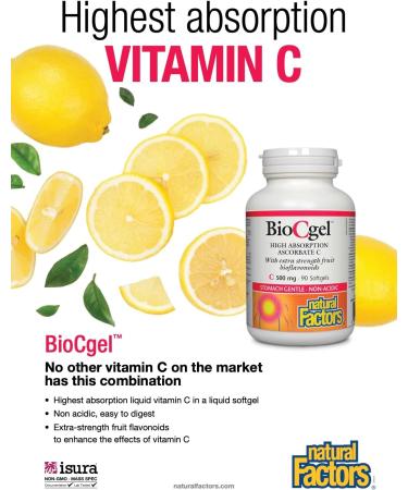 Natural Factors BioCgel 500 mg 210 softgels Value Size High Absorption Vitamin C pH-Neutral Gentle on the Stomach Helps in the Development and Maintenance of Bones Cartilage Teeth & Gums Supports Immune Function - Buy Online on GoSupps.com