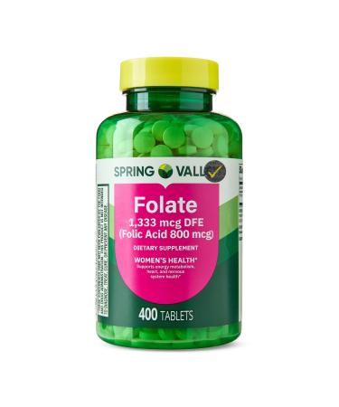 Folate 1 333 mcg DFE (Folic Acid 800 mcg) Dietary Supplement for Women s Health 400 Tablets + Quality Check Sticker