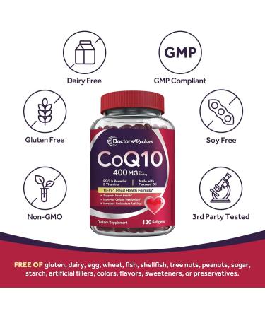 Doctor's Recipes Coq10 400mg Softgels Ubiquinone with PQQ Niacin Vitamin K2 D3 Folate Plus Black Pepper High Absorption Powerful-Antioxidant Support Heart & Energy-Production 120 Counts - Buy Online on GoSupps.com