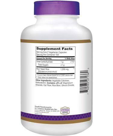 21st Century Red Yeast Rice Extract Veg Capsules 300 Count - Buy Online on GoSupps.com