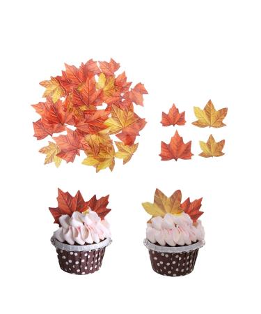 GEORLD Edible Fall Leaves Set of 48 Cake Decorations, Autumn Cupcake Topper 2 Colors 48pcs 2 Colors Leaves
