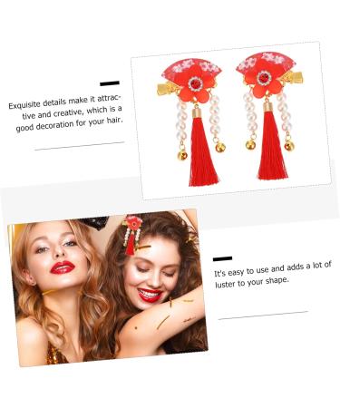 Housoutil 1 Pair Hair Accessories Tassel Flower Hair Clip Floral Hair Grip Children Tassel Hairpins Chinese Style Hair Clips Kids Hair Clips Red Issue Card Zinc Alloy - Buy Online on GoSupps.com