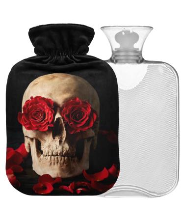 Naanle Fantasy Skull Roses hot water bottle with reference transparent hot water bottle Handfoots Heat bag for pain relief heat and cold therapy 2L