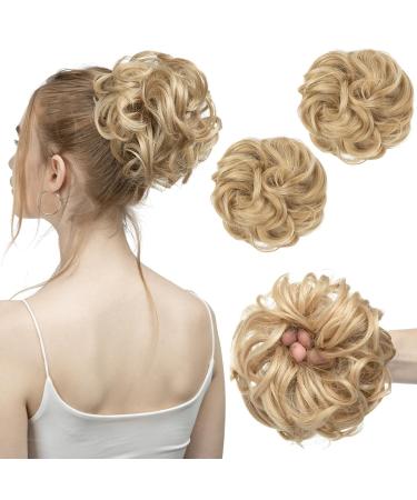 SARLA 2PCS Messy Hair Bun Hair Piece Small Scrunchies Synthetic Bun Hairpieces for Women Girls Updo Hair Extensions (Light Honey Blonde) Light Honey Blonde-2PCS