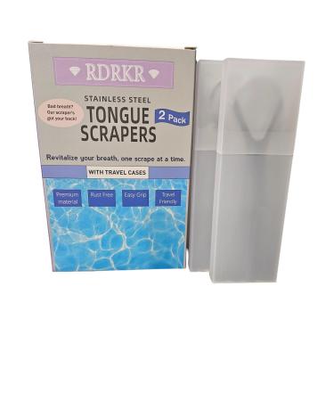 Stainless Steel Tongue Scrapers Set - 2-Pack with Travel Cases Tongue Cleaner for Optimal Oral Health & Hygiene