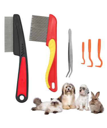 6PCS Flea Comb for Dog Cat Flea Catcher Comb Fine Long Teeth Dog Flea Combs Stainless Steel Lice Tear Stain Remover Dog Tick Removal Tool for Puppy Kitten Hair Grooming (Red)