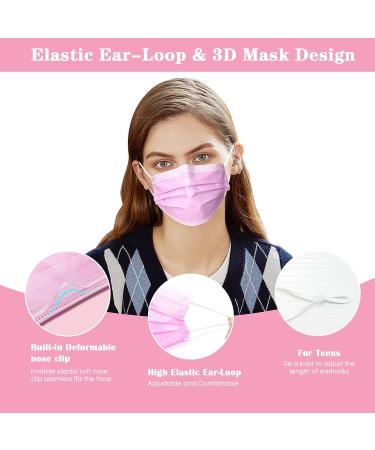 CB-Beautiful 100 Pcs Pink Disposable 3 Ply Earloop Face Masks for Adults - Buy Online on GoSupps.com