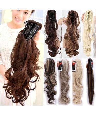 S-noilite ponytail extension clip in hair extension claw on Curly Wavy Pony Tail Synthetic hairpieces for women 26" & 155g Straight - Dark brown & ash blonde Dark brown & ash blonde 26 Inch - Buy Online on GoSupps.com