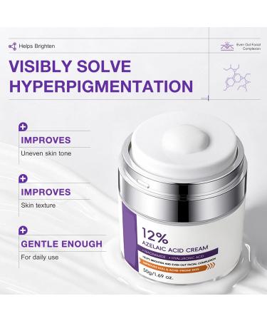 12% Azelaic Acid Facial Cream with Niacinamide & Hyaluronic Acid - Brightening & Texture Smoothing Face Cream Gentle Daily Skincare for Dull & Acne-Prone Skin 50g/1.69 oz - Buy Online on GoSupps.com