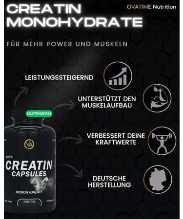 OVATIME Nutrition Creatine Capsules - High-Quality Creatine Monohydrate for Muscle Strength Endurance & Regeneration | Natural Ingredients International Shipping Available - Buy Online on GoSupps.com