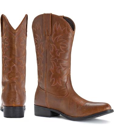 IUV Men's Western Cowboy Boots - Classic Embroidered Snip Toe Boots in Brown - Size 10 - Buy Online on GoSupps.com