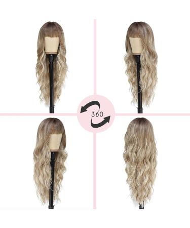 NAYOO Curly Wavy Dirty Blonde Wig with Bangs | Heat Resistant Synthetic Fiber 26 Inches | Perfect for Daily Wear & Parties - Buy Online on GoSupps.com