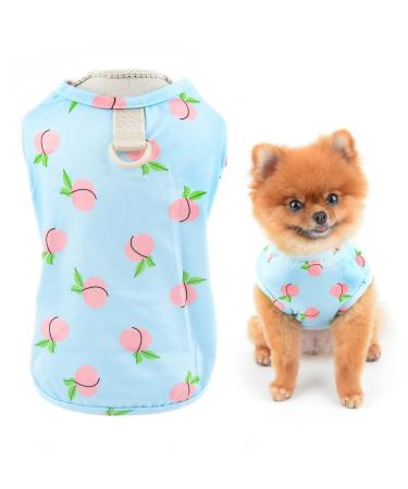 SMALLLEE_LUCKY_STORE Pet Peach Print Tee Shirt Puppy T-shirt with D-ring for Small Medium Dog Cat Boy Girl Soft Cozy Tank Top Cool Vest Yorkie Chihuahua Summer Clothes Blue M M blue