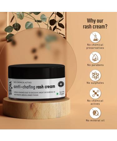 Sirona Natural Anti Chafing Rash Cream - 25gm (Pack of 3) | Skin Healing Formula with 5 Magical Herbs | Soothes and Prevents Rashes from Sanitary Pads, Heavy Thighs, Sports, and Running - Buy Online on GoSupps.com
