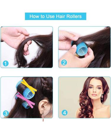 Jumbo Hair Rollers Set Self Grip Curlers For Long Hair No Heat Heatless Hair Rollers With Clips & Comb 24 Packs (Blue 24Pcs) - Buy Online on GoSupps.com