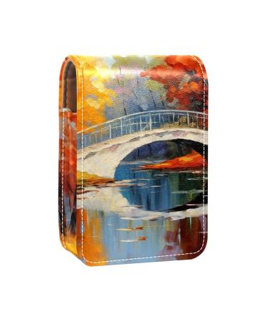 Travel Lipstick Organizer Case Lipstick Case Portable Makeup Bag With Mirror Autumn Color Painting Bridge Z701z2lqyg