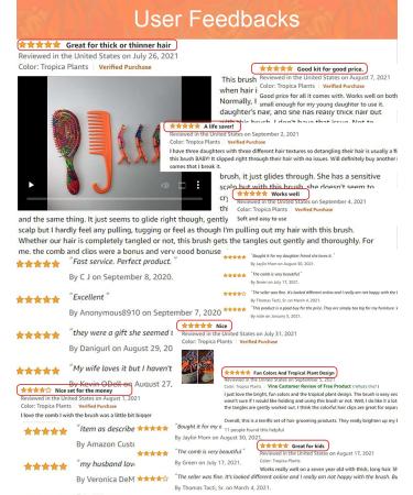Vented Hair Detangling Brush with Wide Tooth Comb for Women & Kids - Wet/Dry/Curly - Minimize Breakage & Split-Ends - Includes 3 Styling Clips (Tropical Leaves) - Buy Online on GoSupps.com