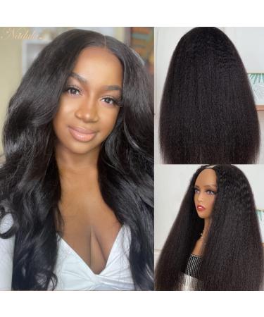 Nadula V Part Kinky Straight Wig Human Hair Glueless No Leave Out Upgraded U Part Wigs for Women Yaki Straight V-part Wigs V Shape Clip in Half Wig No Glue Wear and Go 150% Density 18inch 18 Inch V Part Wig Kinky Straigh...