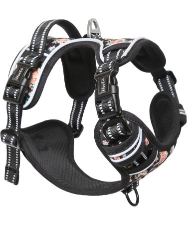 Heele Dog Crockery & Anti-Train Reflective Harness for Large Dogs - Soft Breathable Design XL Size (53-97cm) Floral-Black Pattern - Buy Online on GoSupps.com