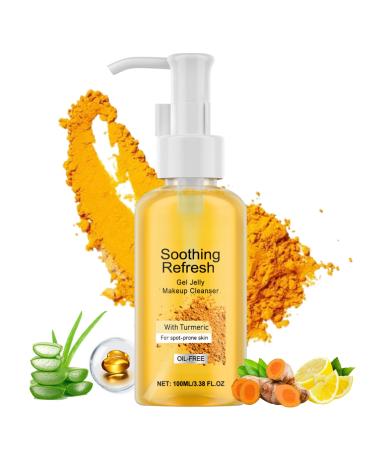 Turmeric Cleansing Gel Hydrating Gel Jelly Makeup Remover Turmeric Smoothing Gel Cleanser Oil-Free Facial Cleanser Gentle Makeup Removal Deep Cleansing of Pores Refreshing for Spot-prone Skin