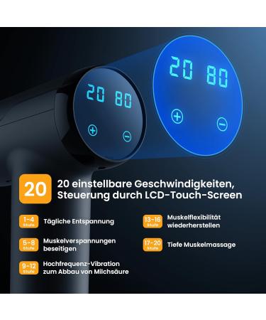 Buy Handheld Muscle Massage Gun 20-Speed Percussion Device with LCD Touchscreen 8 Massage Heads Cordless Deep Tissue Relief International Shipping Available - Buy Online on GoSupps.com