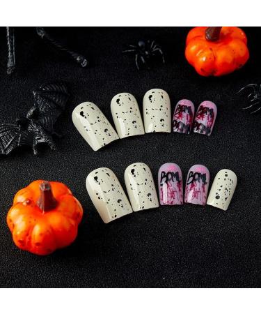 Buy Halloween Press on Nails - Short Square Glossy Fake Nails 24Pcs | Acrylic Full Cover - Red & White Clashing Colors for Women - Buy Online on GoSupps.com