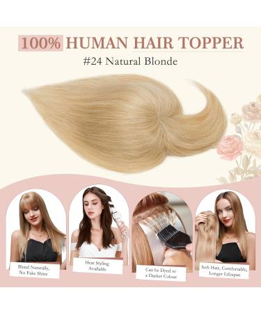 Elailite Human Hair Topper With Fringe Clip in For Women Thinning Hair - 100% Real Hair Invisible Toupee Mono Base Crown Hair Extension Hairpiece (#24 Natural Blonde 10 inch) - Buy Online on GoSupps.com