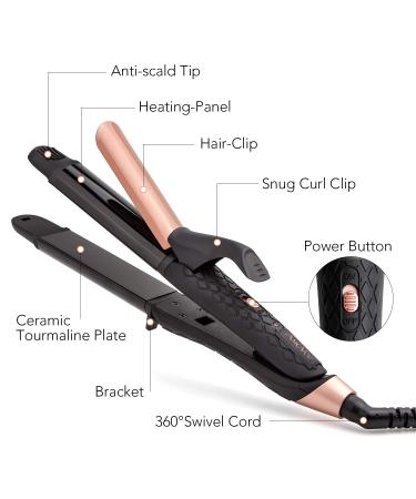 AmoVee Travel Curling Iron & Flat Iron 2 in 1 Mini Hair Straightener 1 Inch Dual Voltage - Black - Buy Online on GoSupps.com