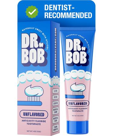 Dr. Bob Unflavored Toothpaste - Natural Xylitol Baby, Toddler, Kids Toothpaste with Fluoride for Sensitive Teeth - No Artificial Flavors, SLS-Free, Dye-Free, Flavorless for Children -Made in USA- 4oz - Buy Online on GoSupps.com