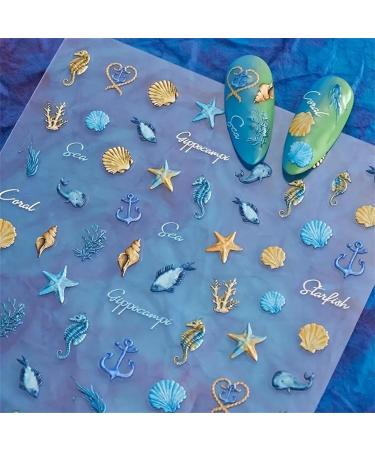 5 Sheets 5D Embossed Seashell Starfish Nail Art Stickers - Self-Adhesive Marine Life Decals for Summer DIY Nail Designs - Buy Online on GoSupps.com